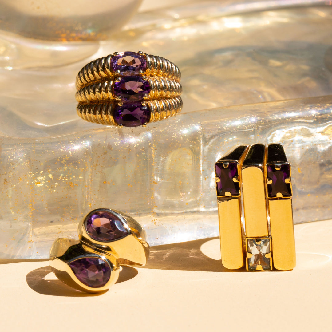 Amethyst and 14k Gold Bypass Ring
