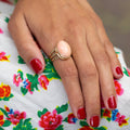 Angel Skin Coral and 14k Gold Ring