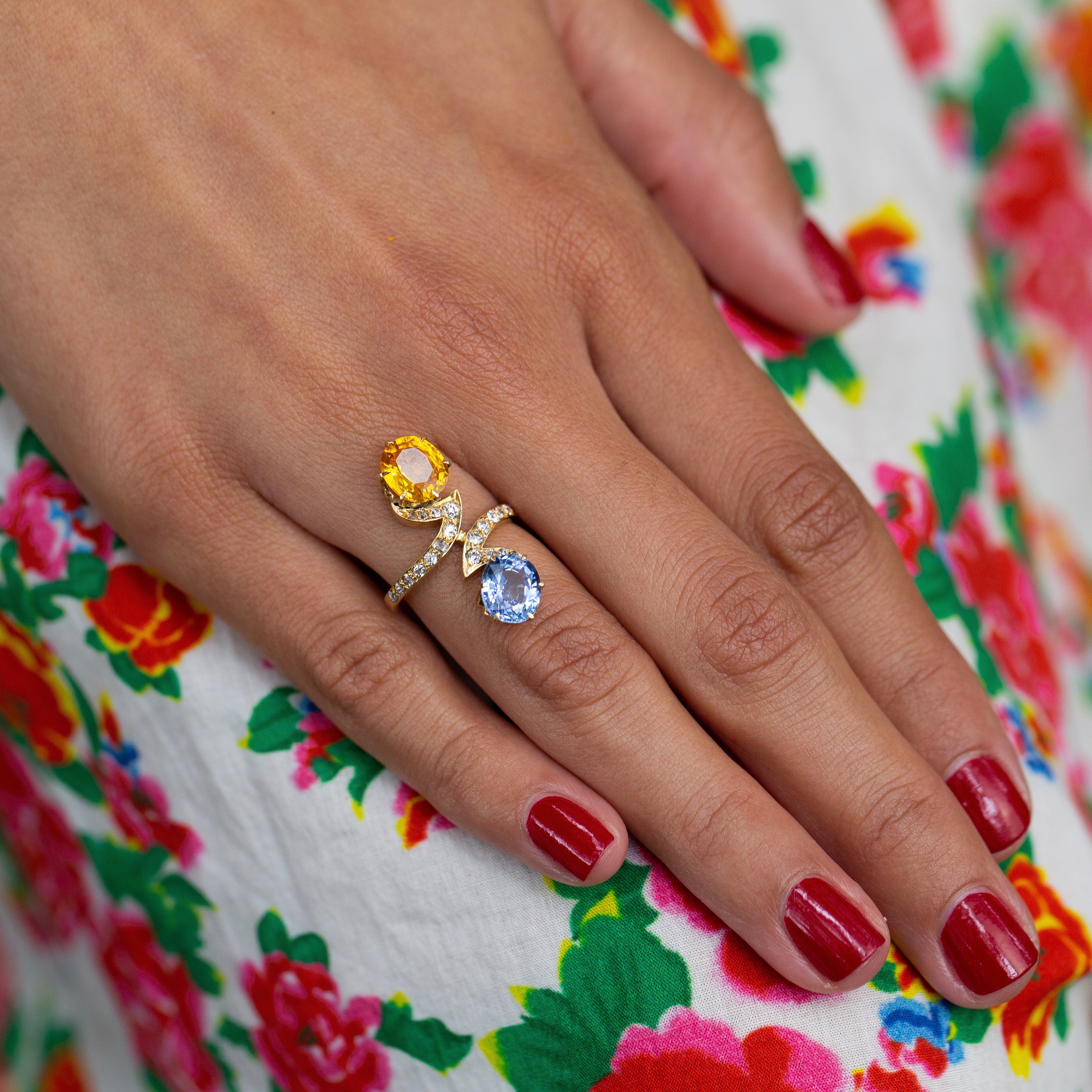 Edwardian Toi Et Moi Sapphire, Diamond, and 18k Gold Ring