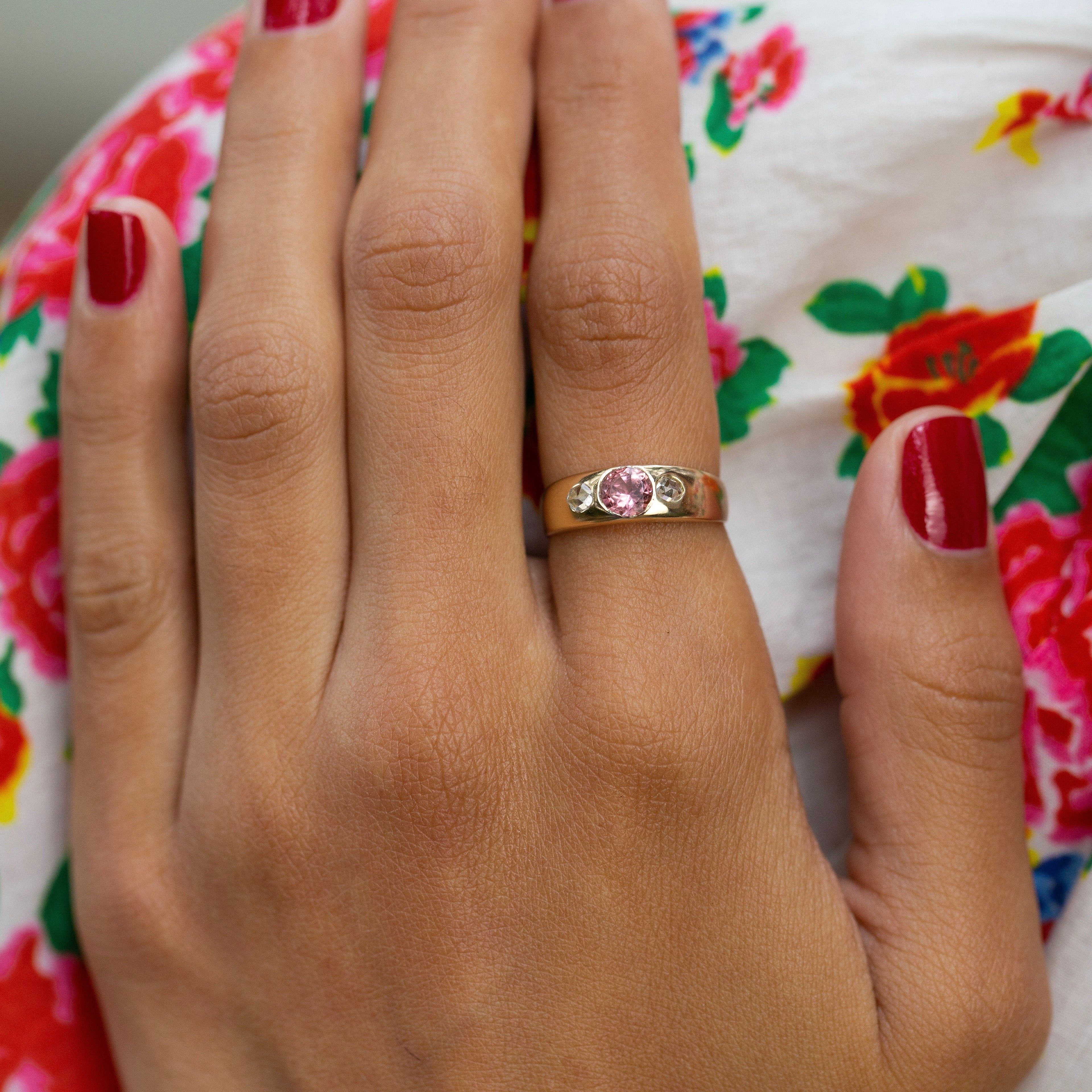 Victorian Pink Tourmaline, Diamond, and 14k Gold Ring