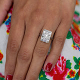 Old European Cut Diamond and 14k White Gold Rectangular Ring