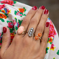 Angel Skin Coral and 14k Gold Ring