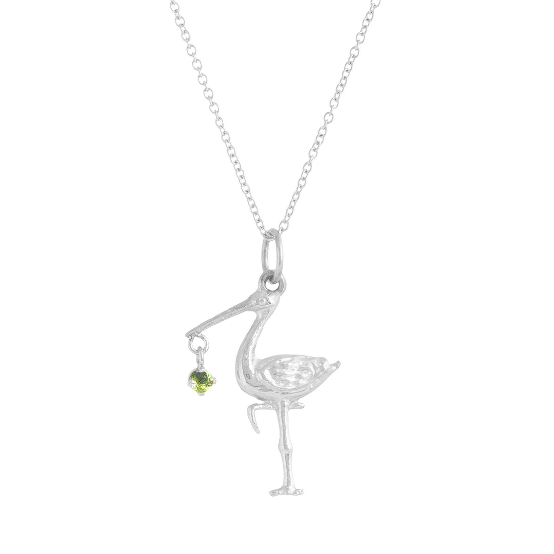 The F&B White Gold Birthstone Stork Necklace