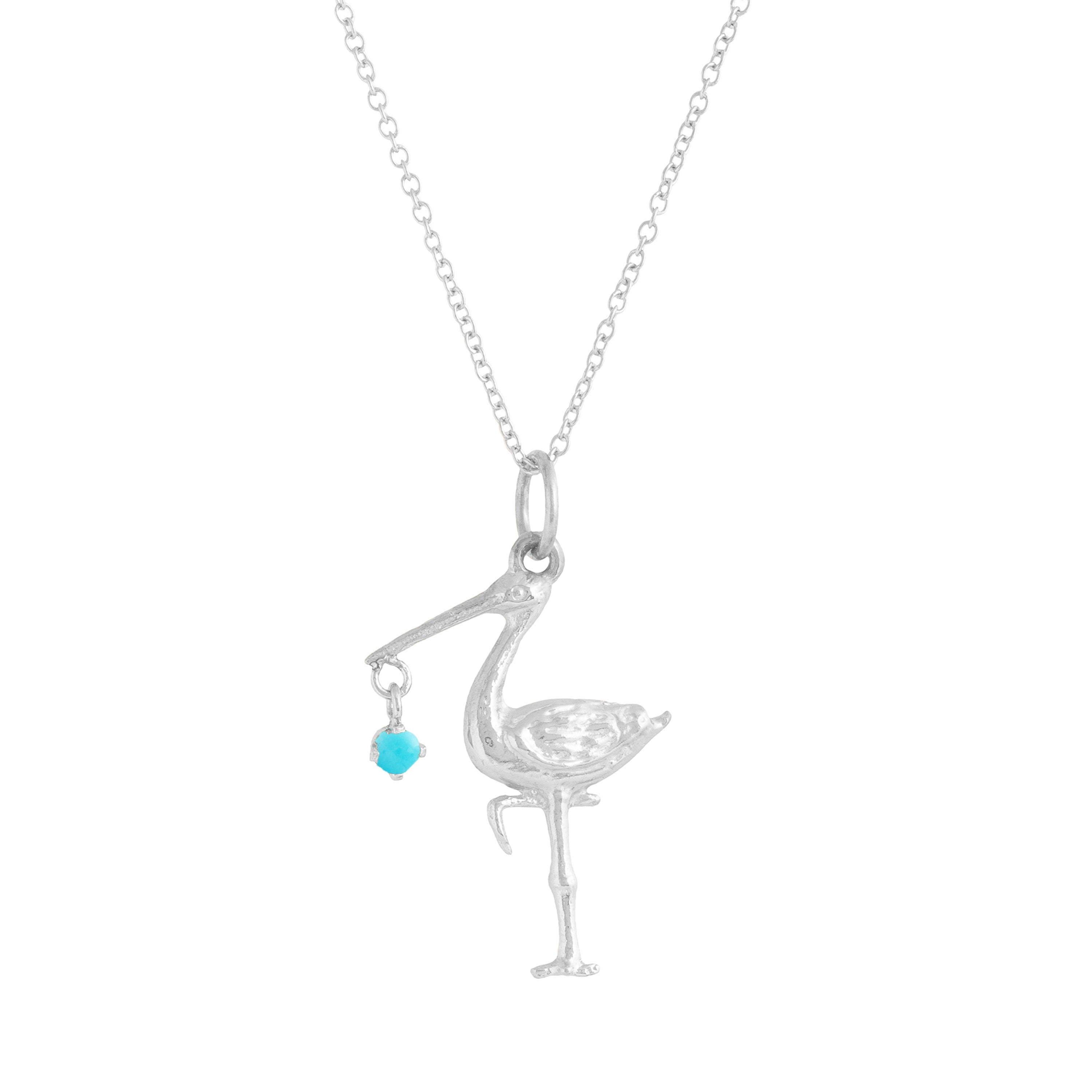 The F&B White Gold Birthstone Stork Necklace