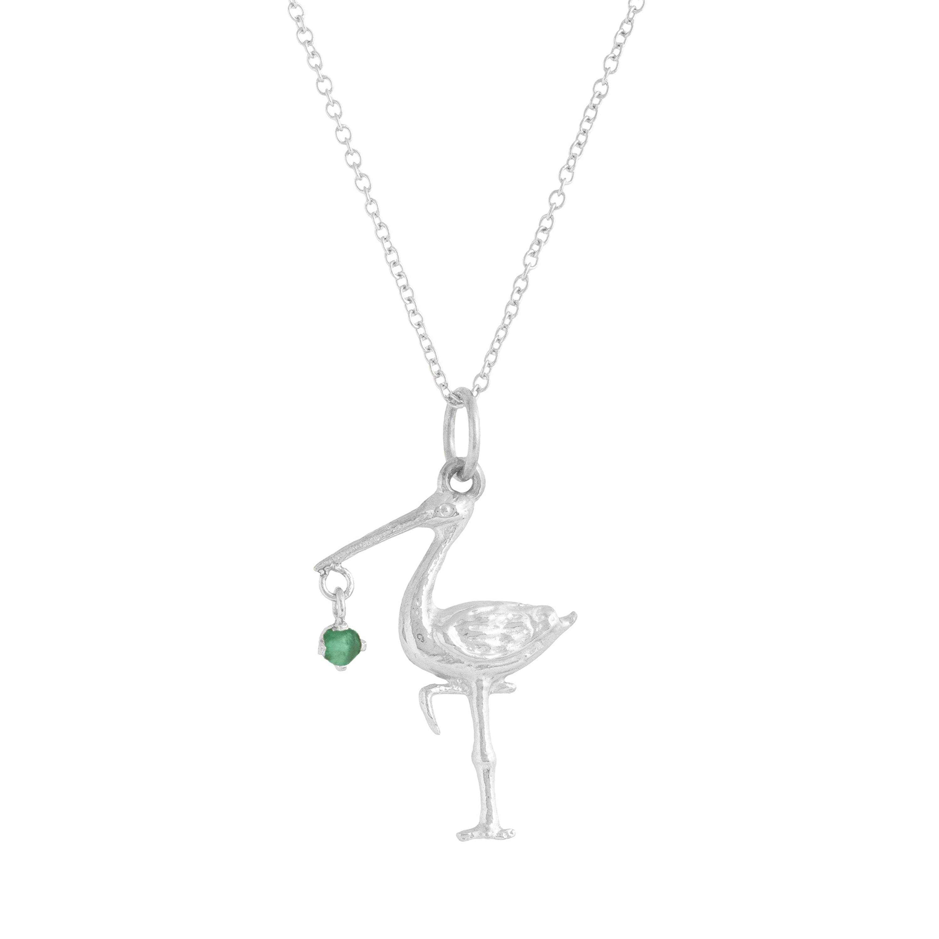 The F&B White Gold Birthstone Stork Necklace