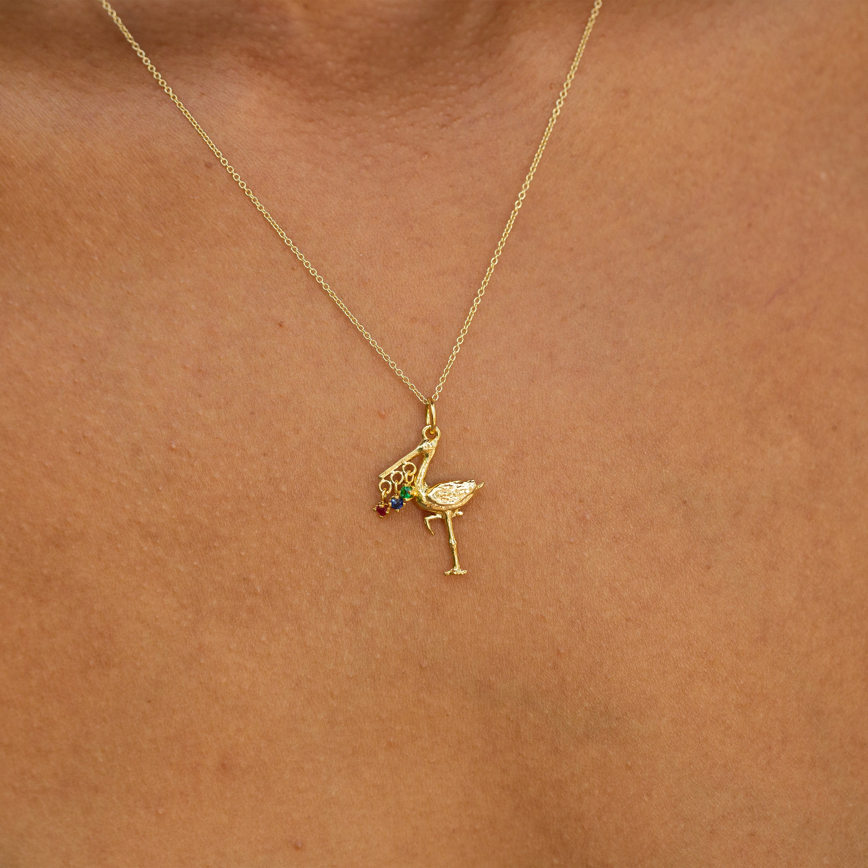 The F&B White Gold Birthstone Stork Necklace