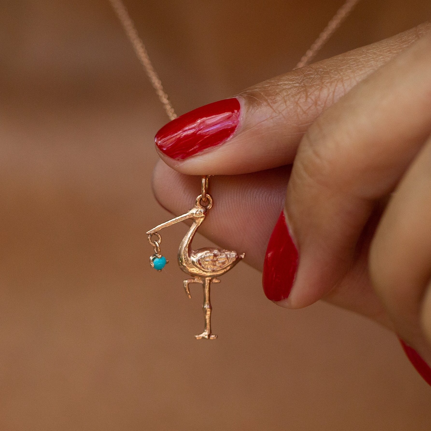 The F&B Rose Gold Birthstone Stork Necklace