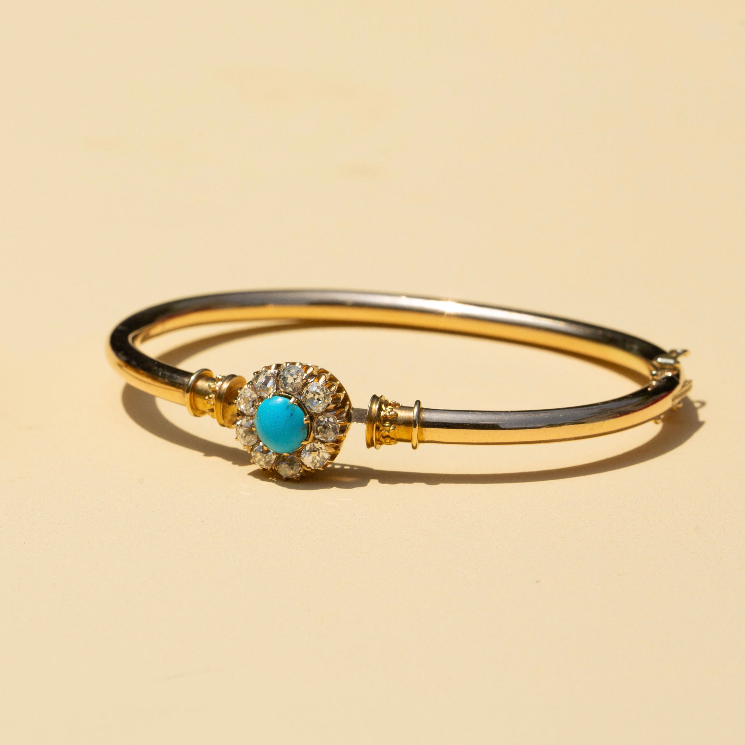 Victorian Turquoise, Diamond, and 14k Gold Bangle Bracelet