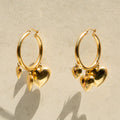 Triple Heart Charm 14k Gold Hoop Earrings