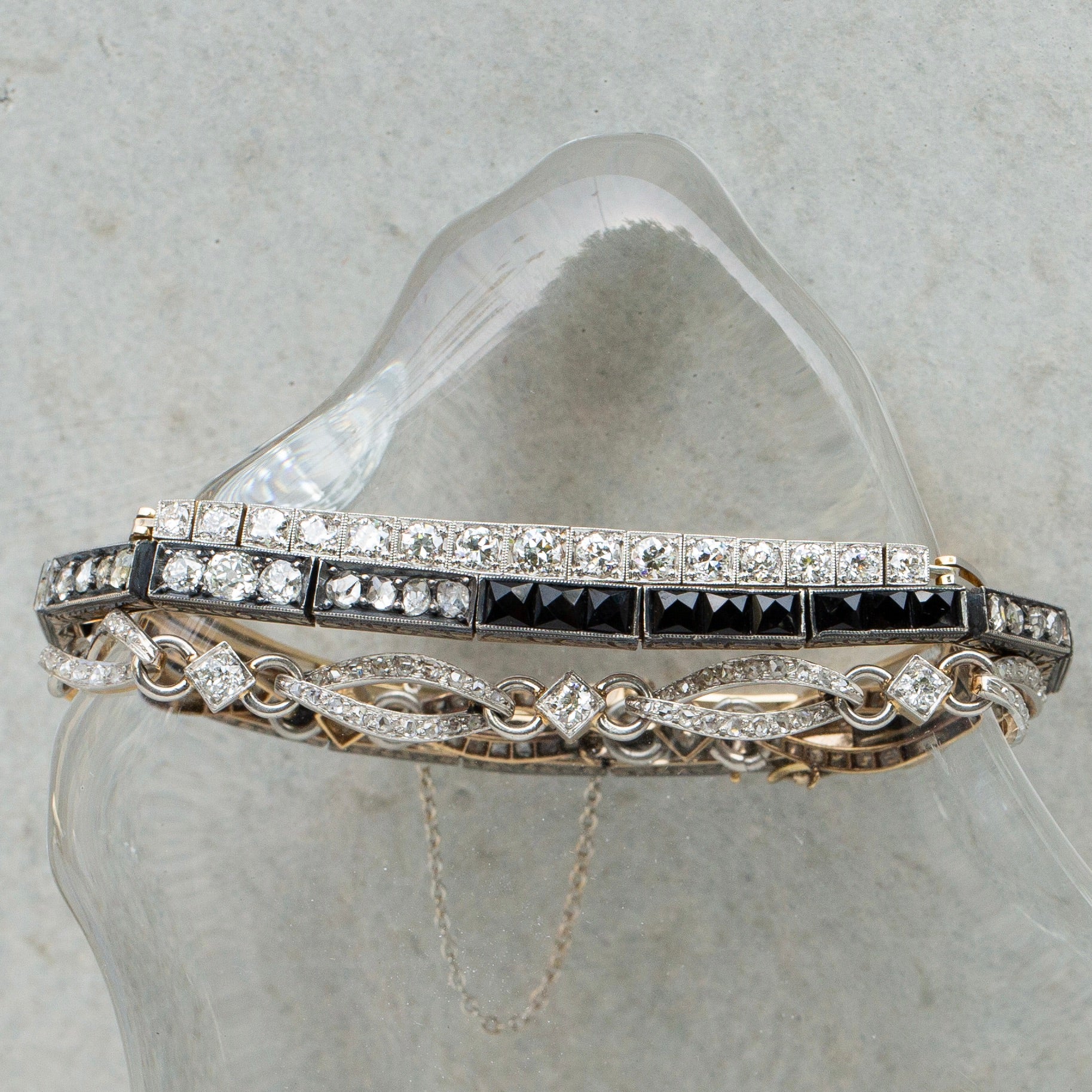 Old European Cut Diamond Link Bracelet in 14k Gold and Platinum