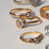 Victorian Old Mine Cut Diamond and 14k Gold Petite Cluster Ring