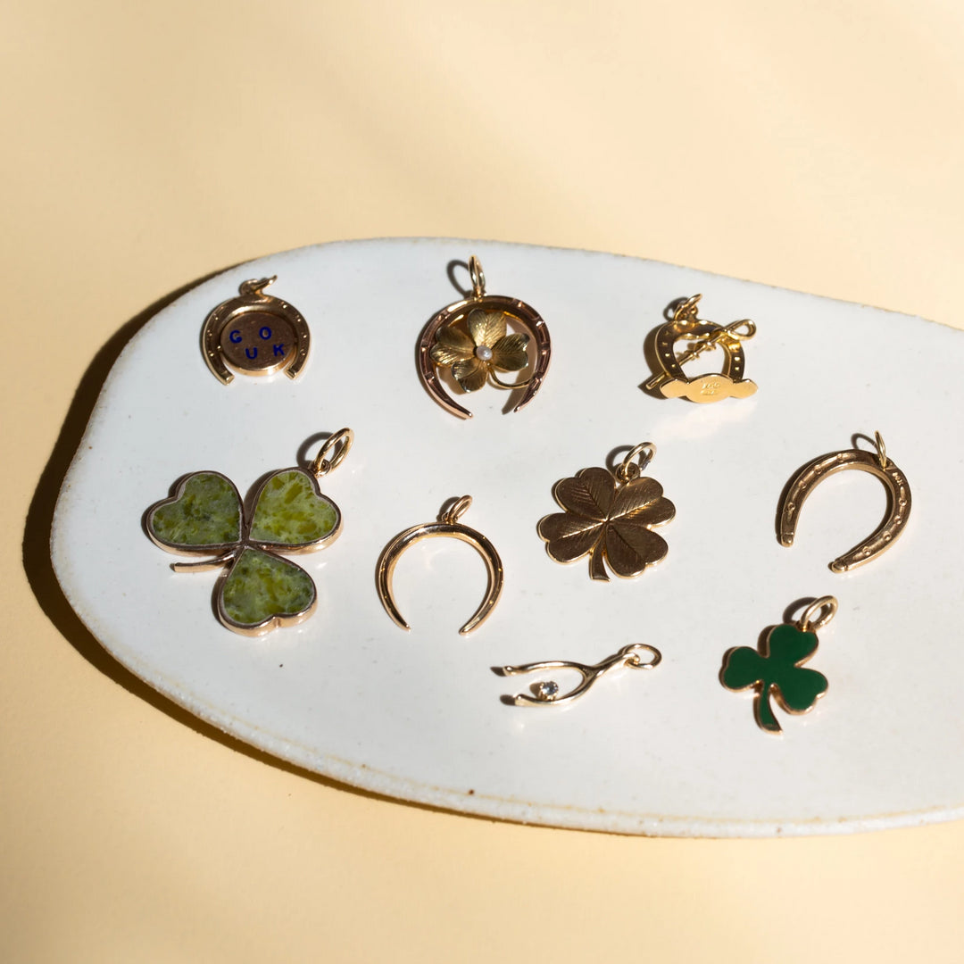 Victorian Horseshoe And Clover 14k Gold Charm