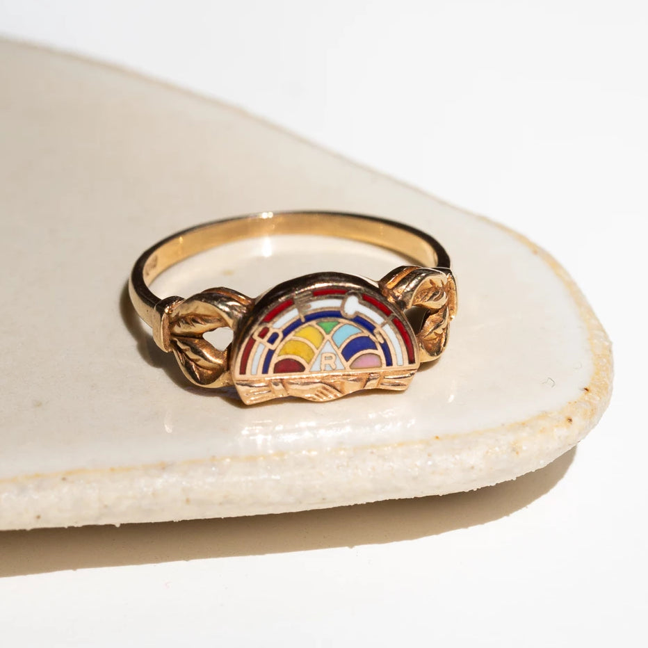 The International Order of the Rainbow for Girls Enamel and 10K Ring
