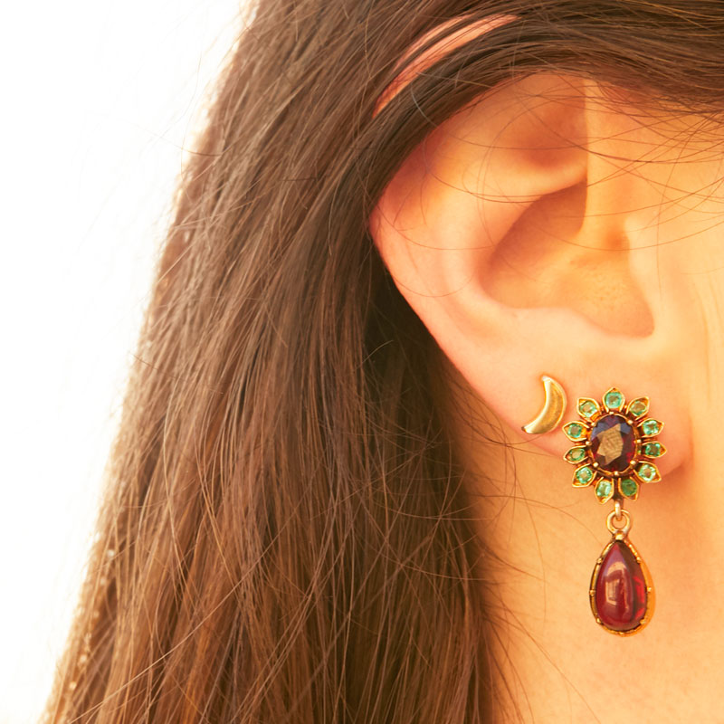 Garnet And Emerald 14k Gold Earrings