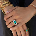 1970s Malachite And Onyx 18k Gold Ring