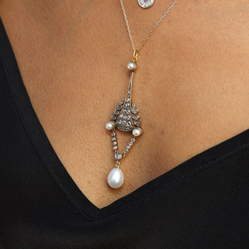 Victorian Rose Cut Diamond And Pearl Necklace