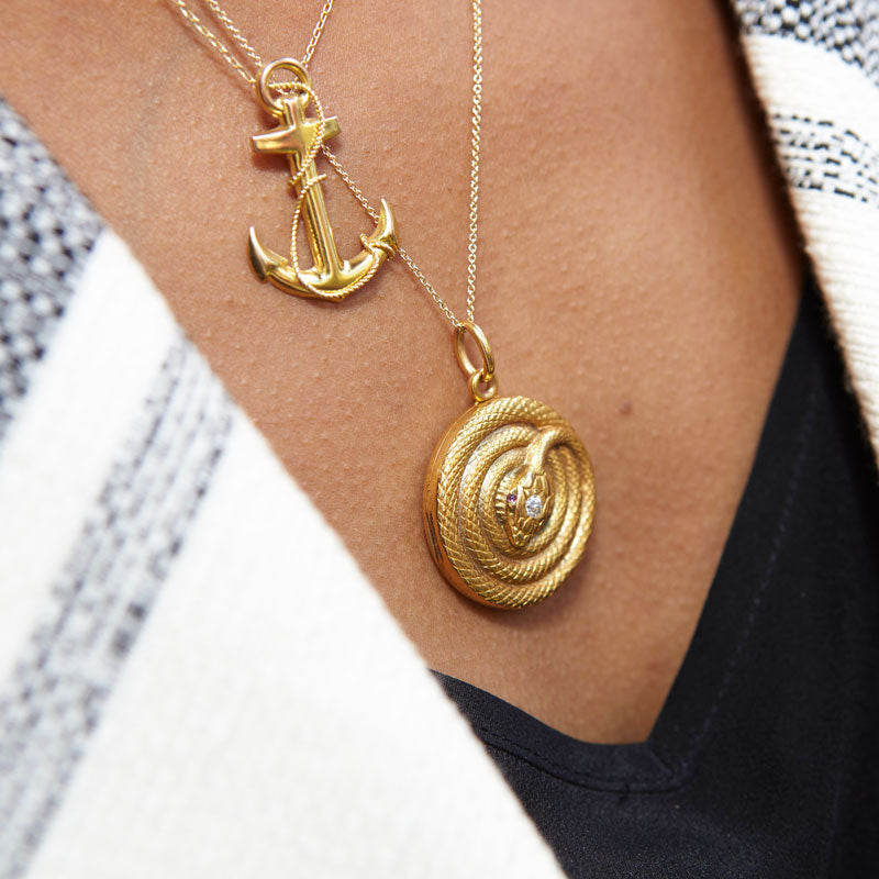 English Gold Anchor Pendant Necklace