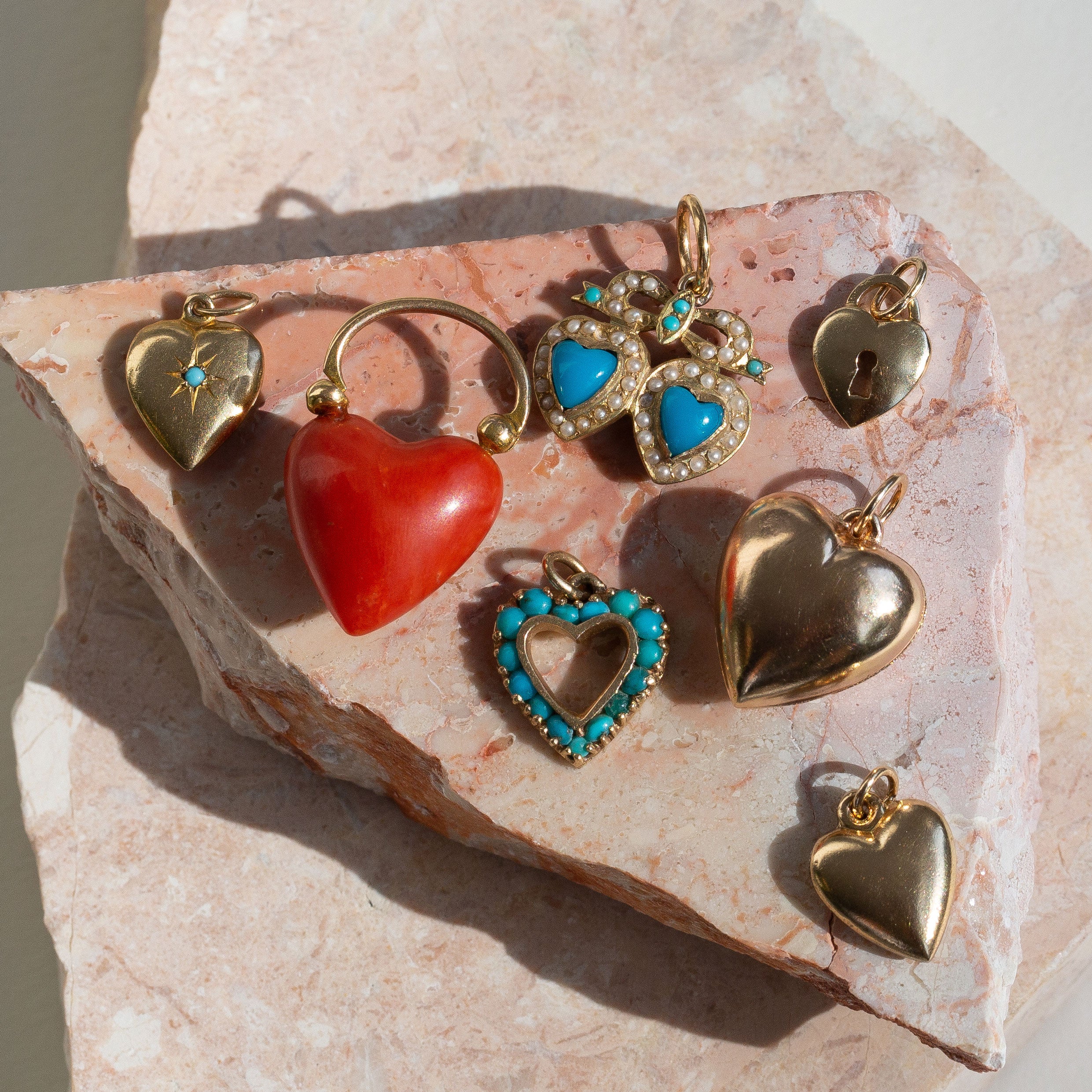 Open Heart 14k Gold and Turquoise Charm