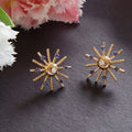 Retro Gold Sunburst Earrings With Sapphires And Diamonds