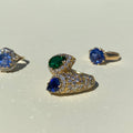 Emerald, Sapphire, Pave Diamonds, and 18k Gold Bypass Ring