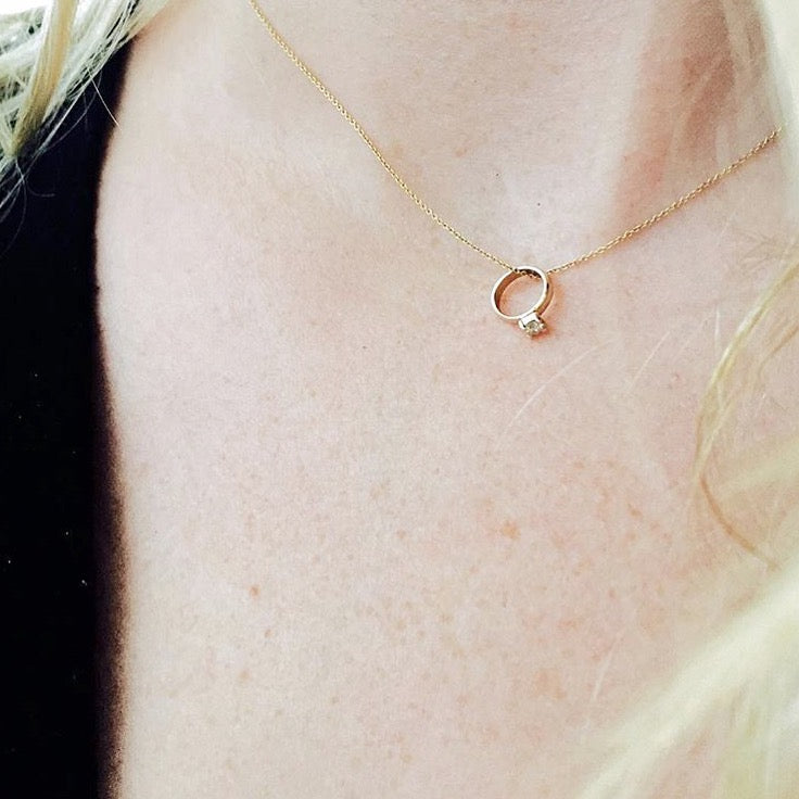 The F&B White Gold Birthstone Mini Ring Necklace