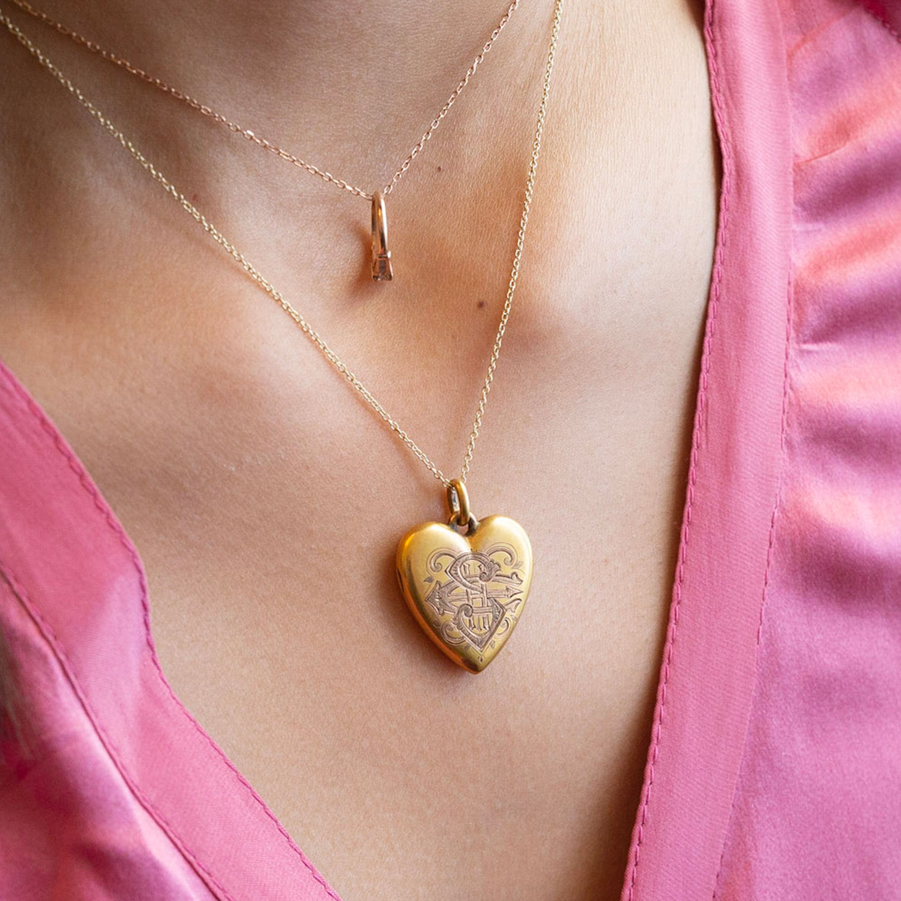 Victorian Monogrammed 14k Gold Heart Locket