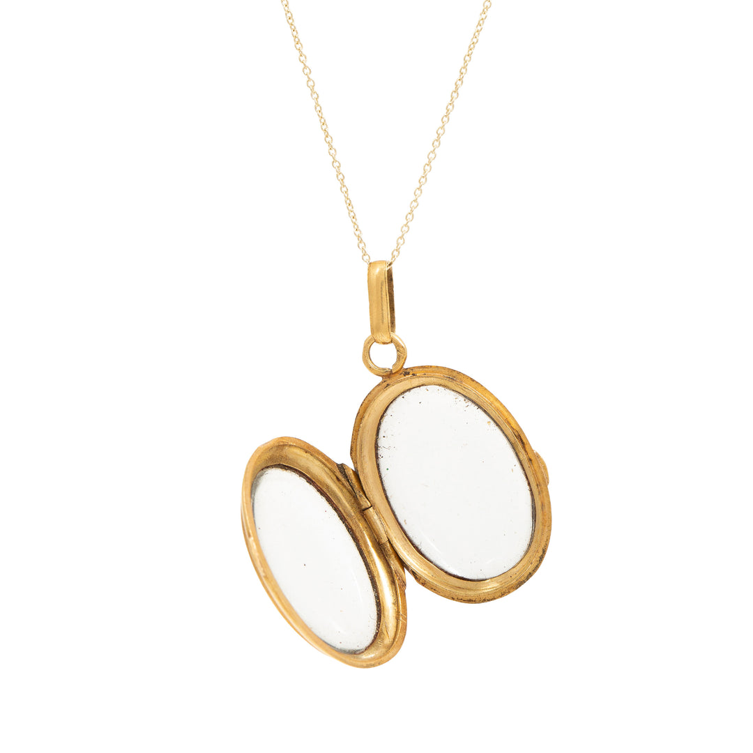Antique Clear Crystal And 14k Gold Locket Necklace