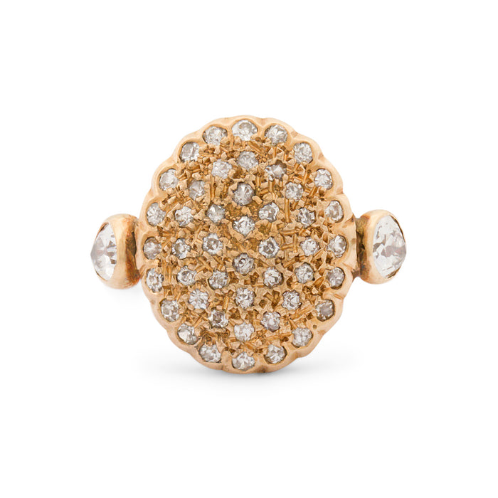 Pave Disc And Pear-Shaped Diamond 14k Gold Ring