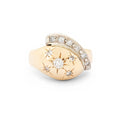 Retro Starburst 14K Gold and Diamond Dome Ring