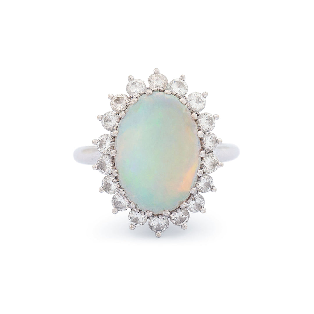 Opal And Diamond Cluster 14k Gold Ring