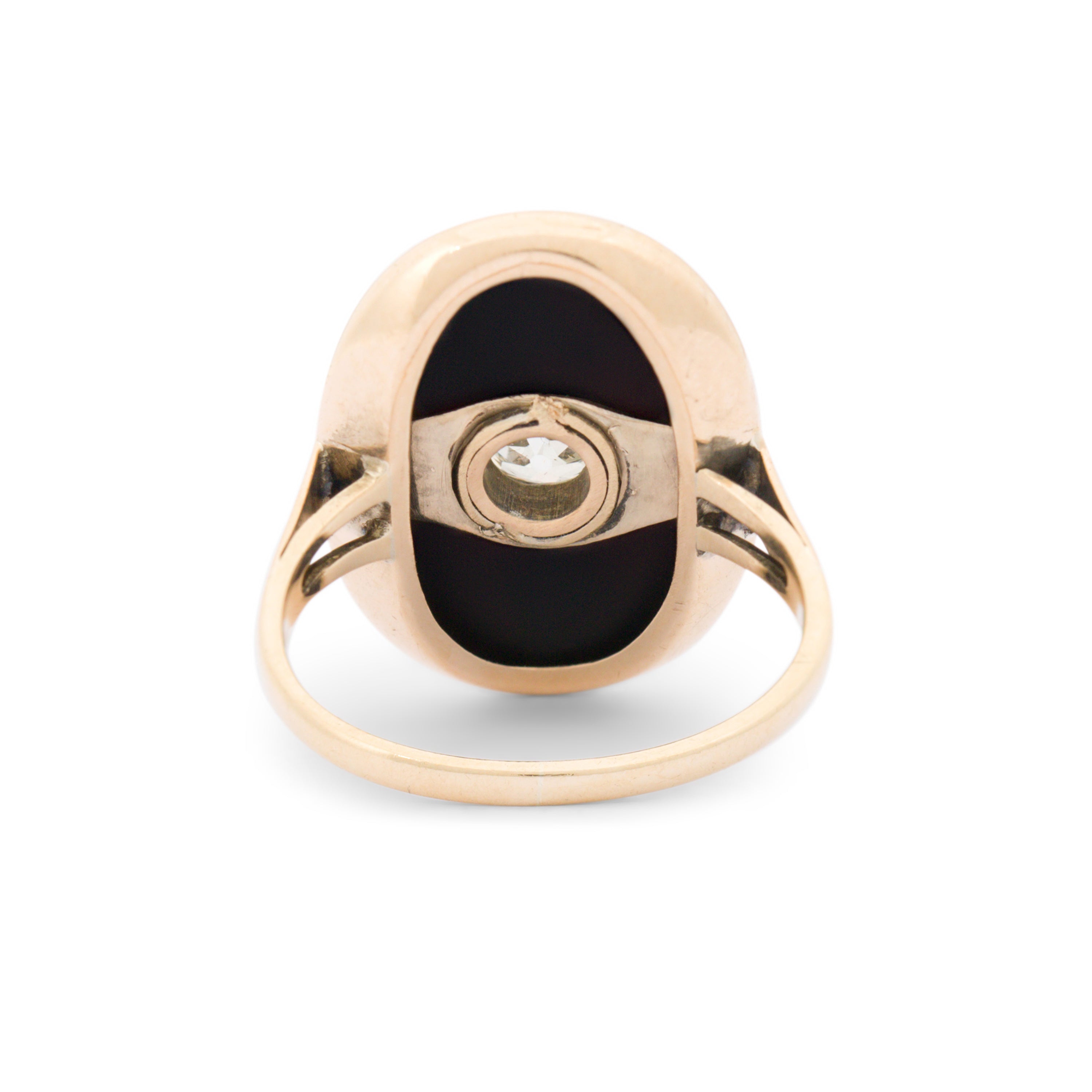 Victorian Onyx, Old Mine Cut Diamond And 14k Gold Ring