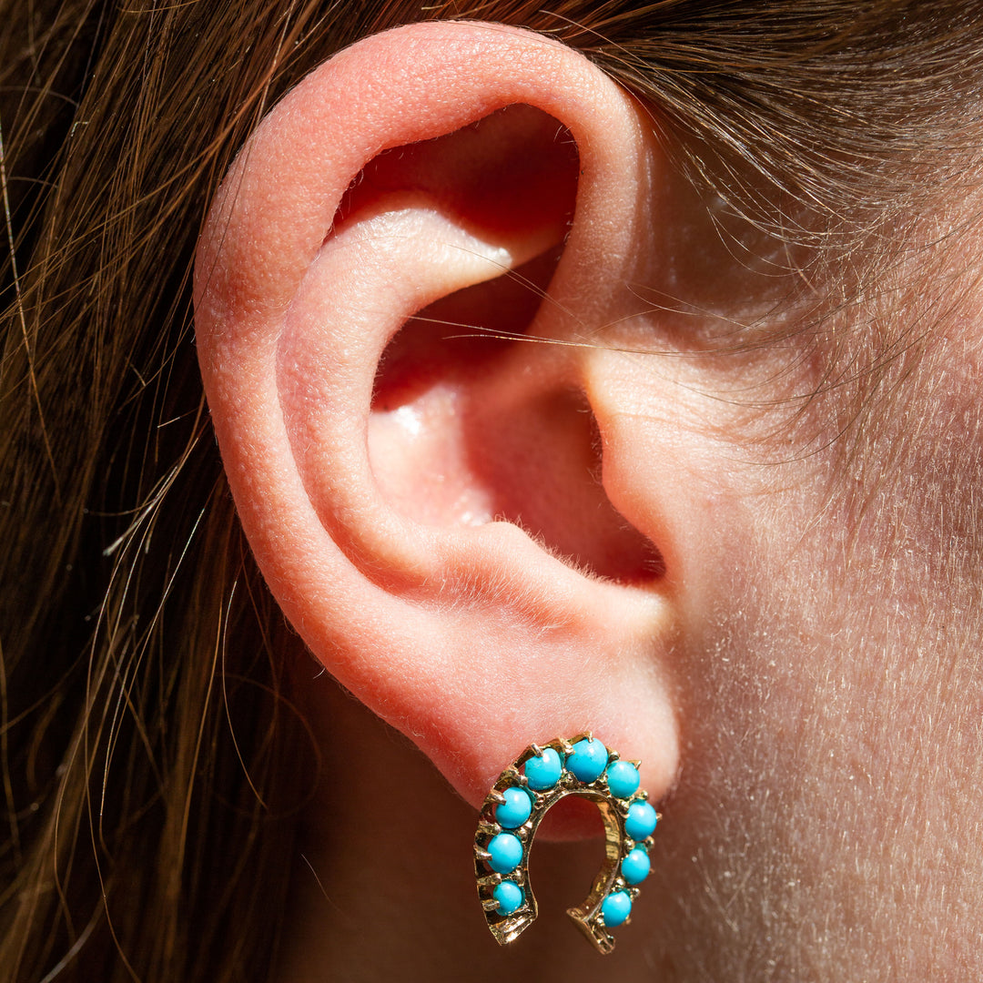 Victorian Turquoise And 15k Gold Horseshoe Earrings