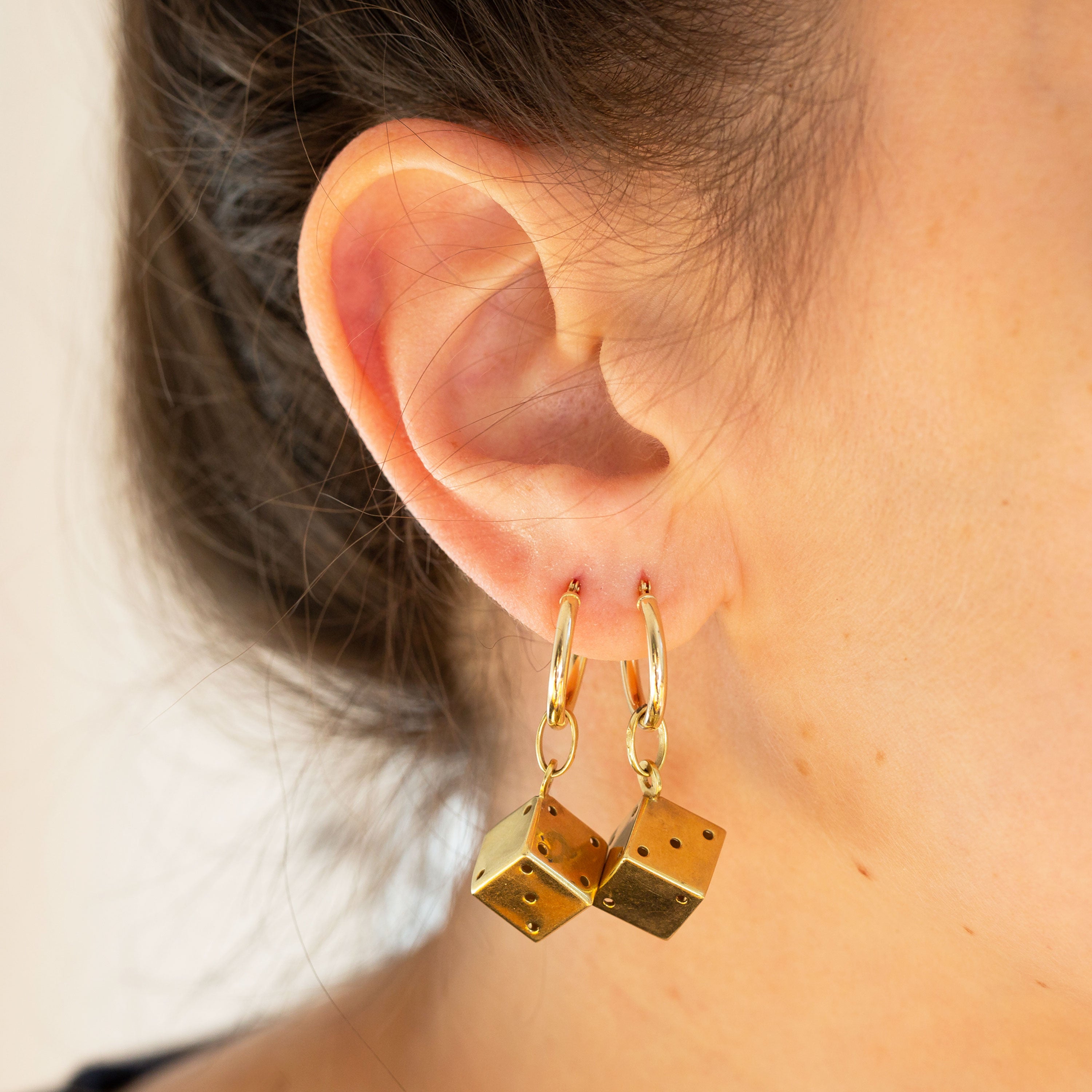 Italian 14k Gold Dice Charm Earrings