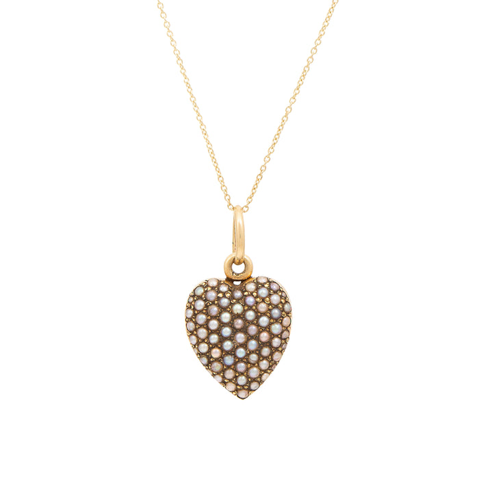 Victorian Pave Pearl Heart Locket And 14k Gold Necklace