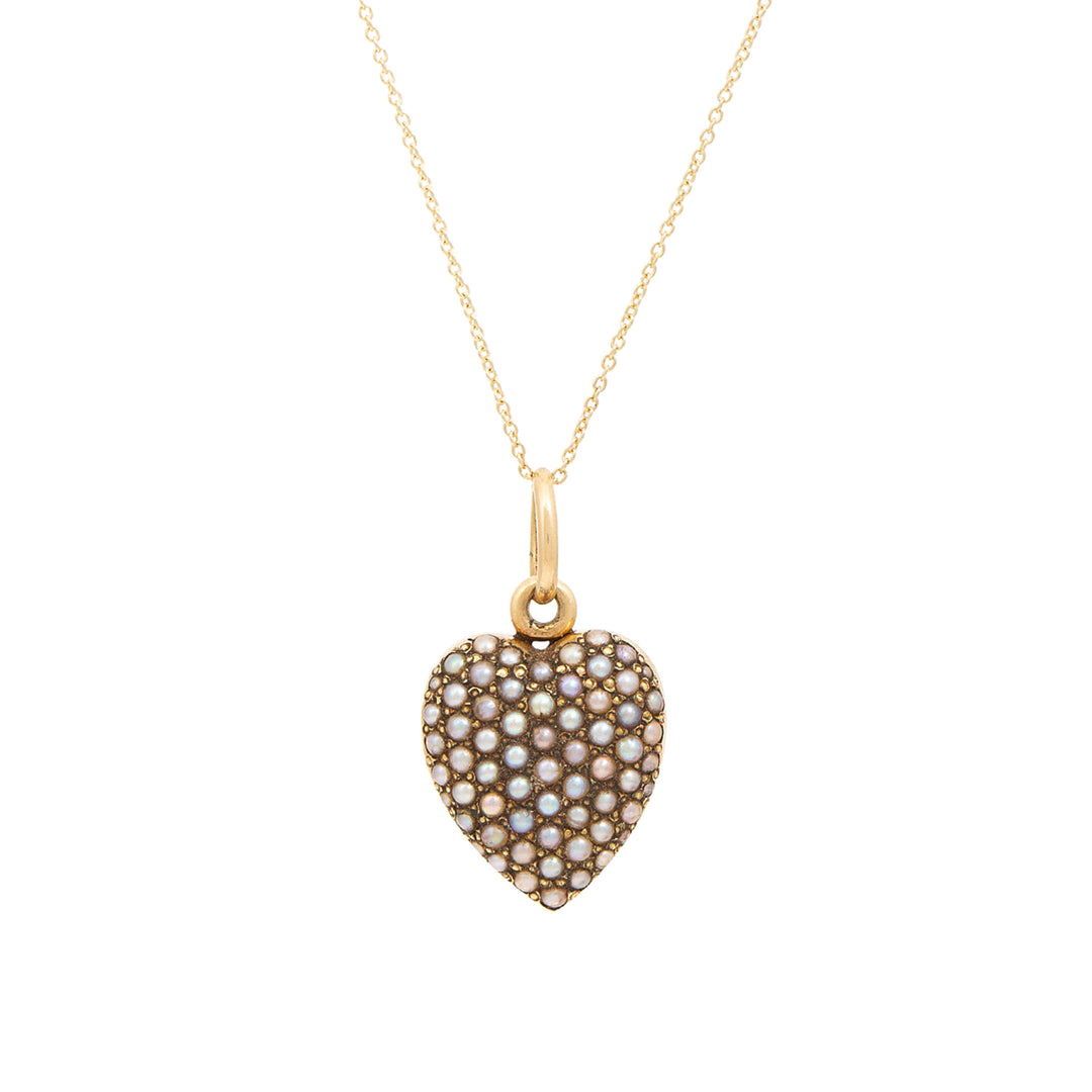 Victorian Pave Pearl Heart Locket And 14k Gold Necklace