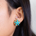 Turquoise And Diamond Starburst 18k Gold Earrings