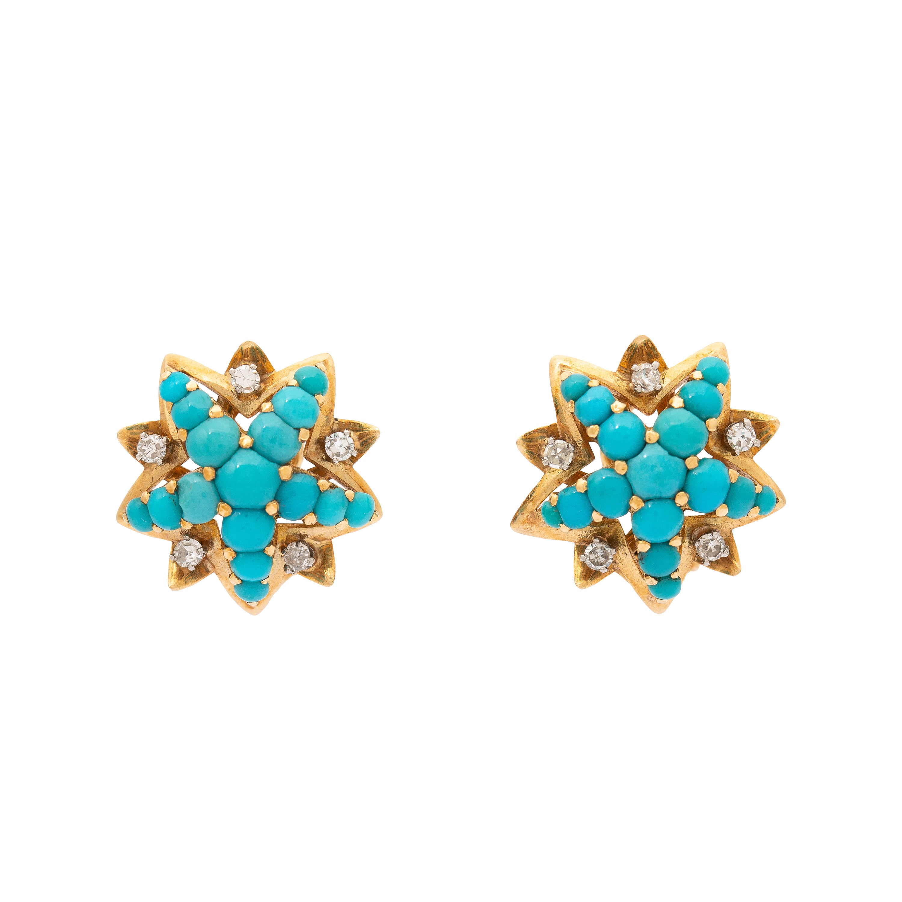 Turquoise And Diamond Starburst 18k Gold Earrings