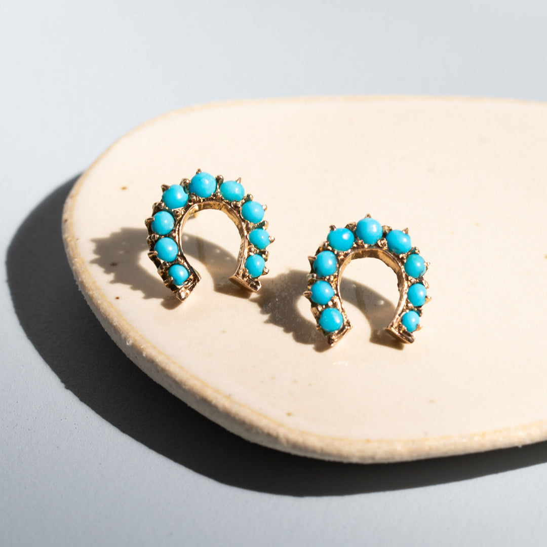 Victorian Turquoise And 15k Gold Horseshoe Earrings