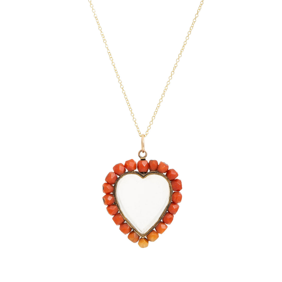 Victorian Coral Heart And 10k Gold Locket Necklace