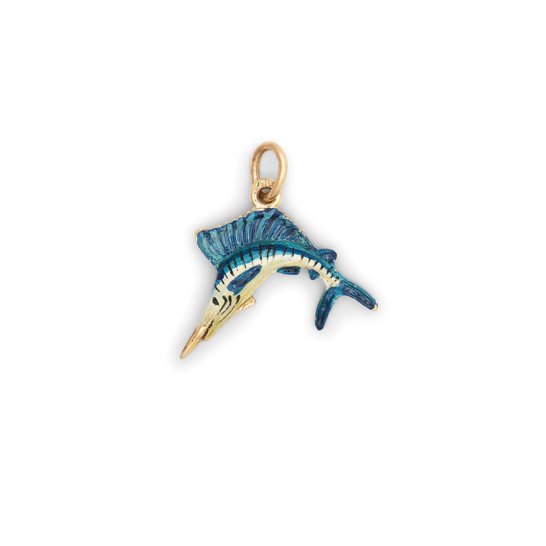 Jumping Sailfish With Enamel And 14k Gold Charm