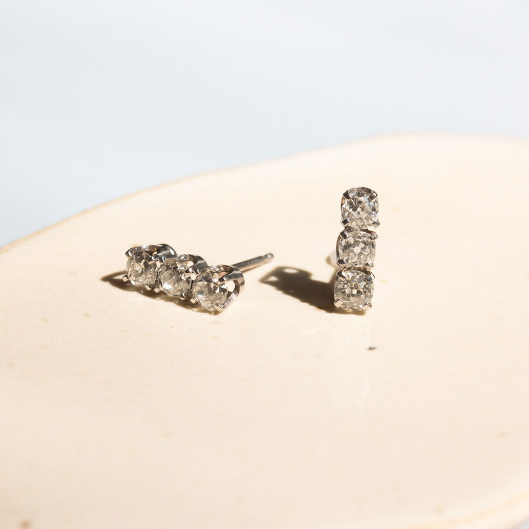 Old Mine Diamond Stud 14k White Gold Earrings