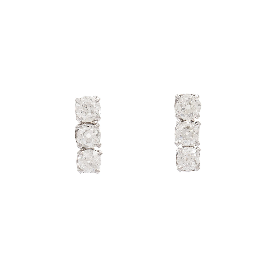 Old Mine Diamond Stud 14k White Gold Earrings