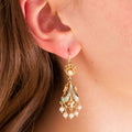 Victorian Blue Enamel And Pearl 14k Gold Chandelier Earrings