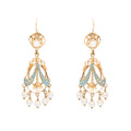 Victorian Blue Enamel And Pearl 14k Gold Chandelier Earrings