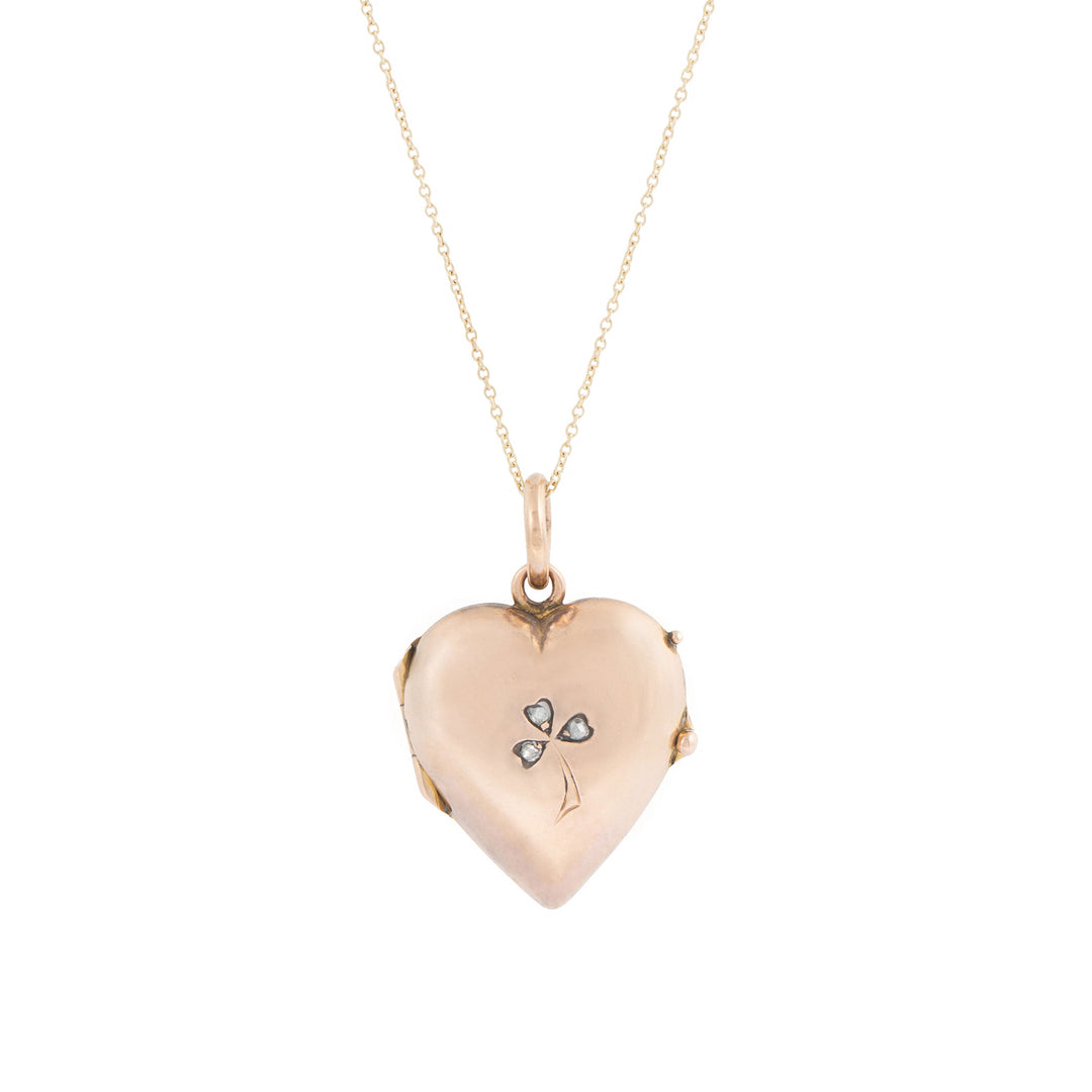 Victorian Rose Cut Diamond And 14k Gold Heart Locket Necklace