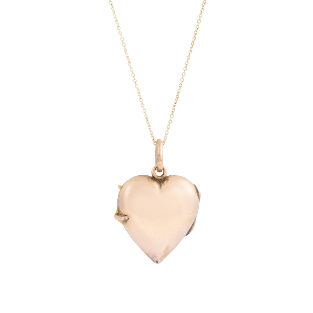 Victorian Rose Cut Diamond And 14k Gold Heart Locket Necklace