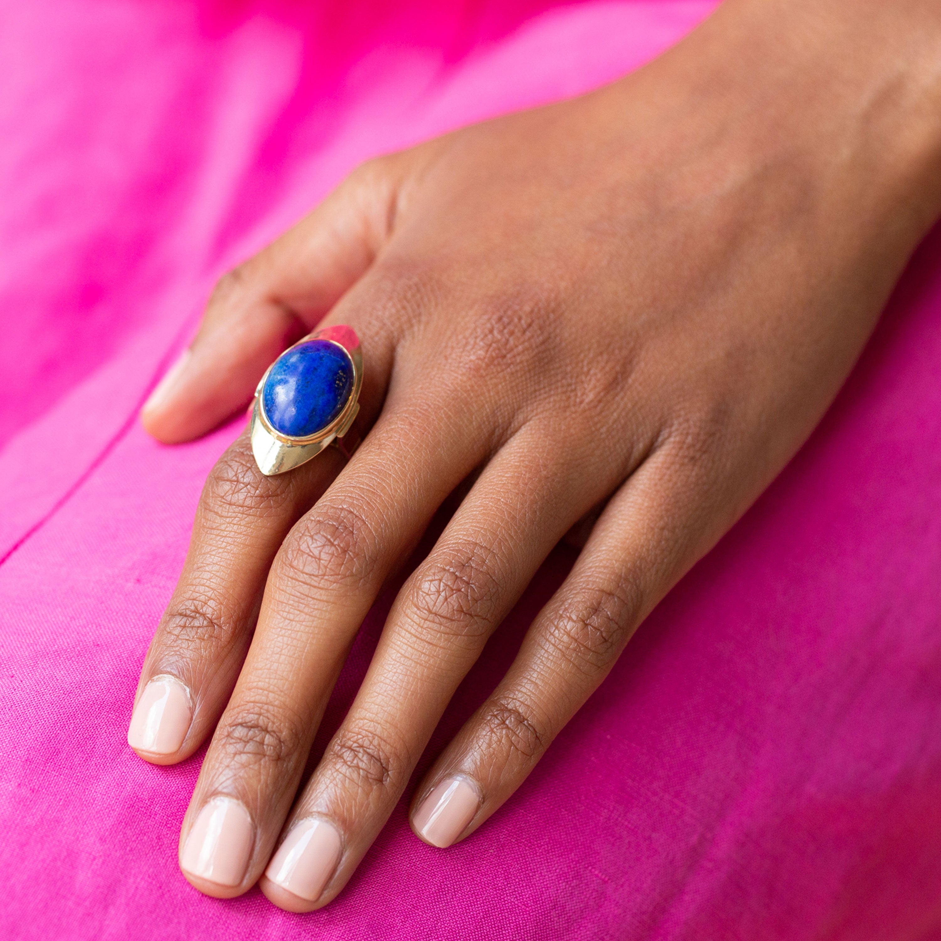 Lapis Lazuli And 18k Gold Navette Ring