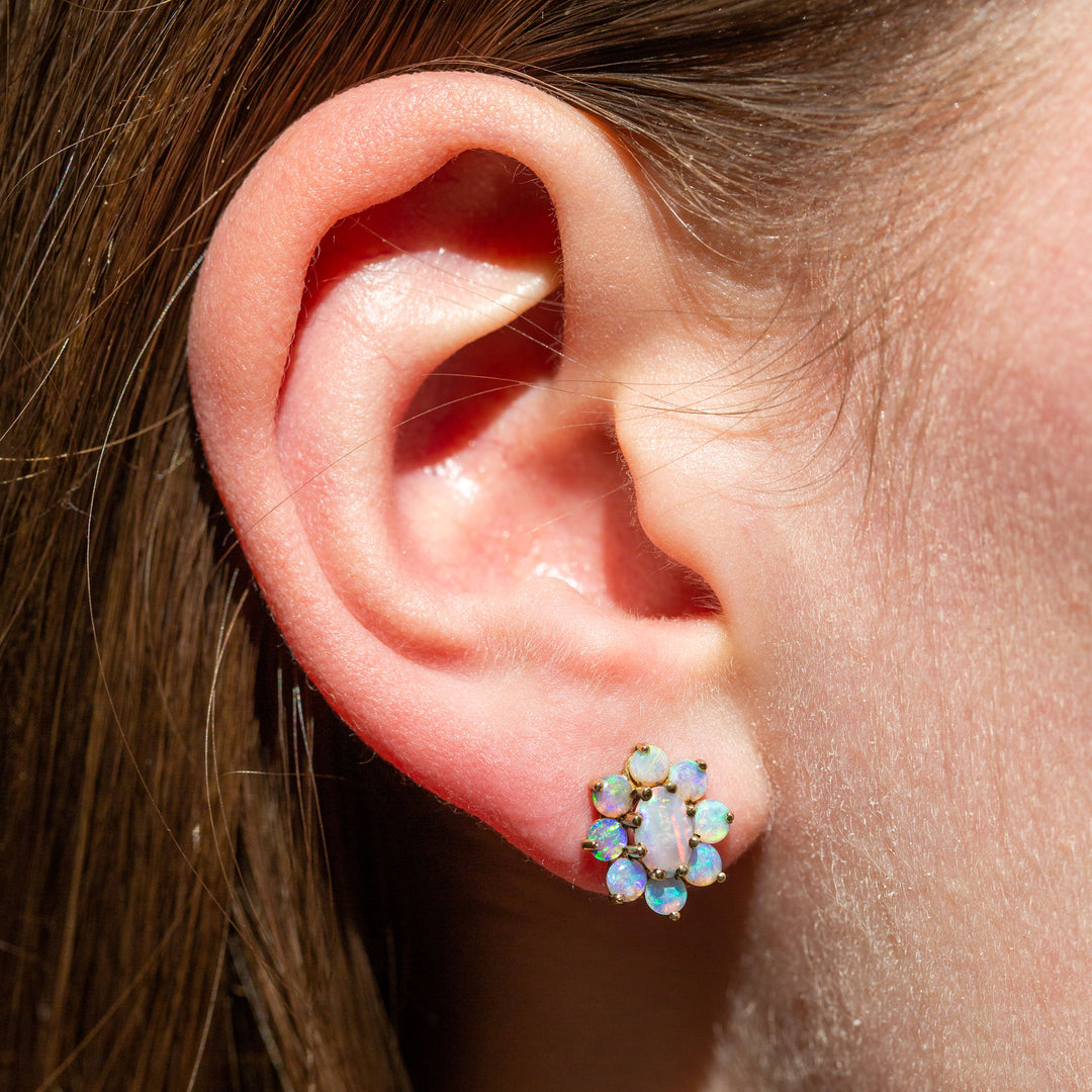 Opal Cluster 14k Gold Earrings