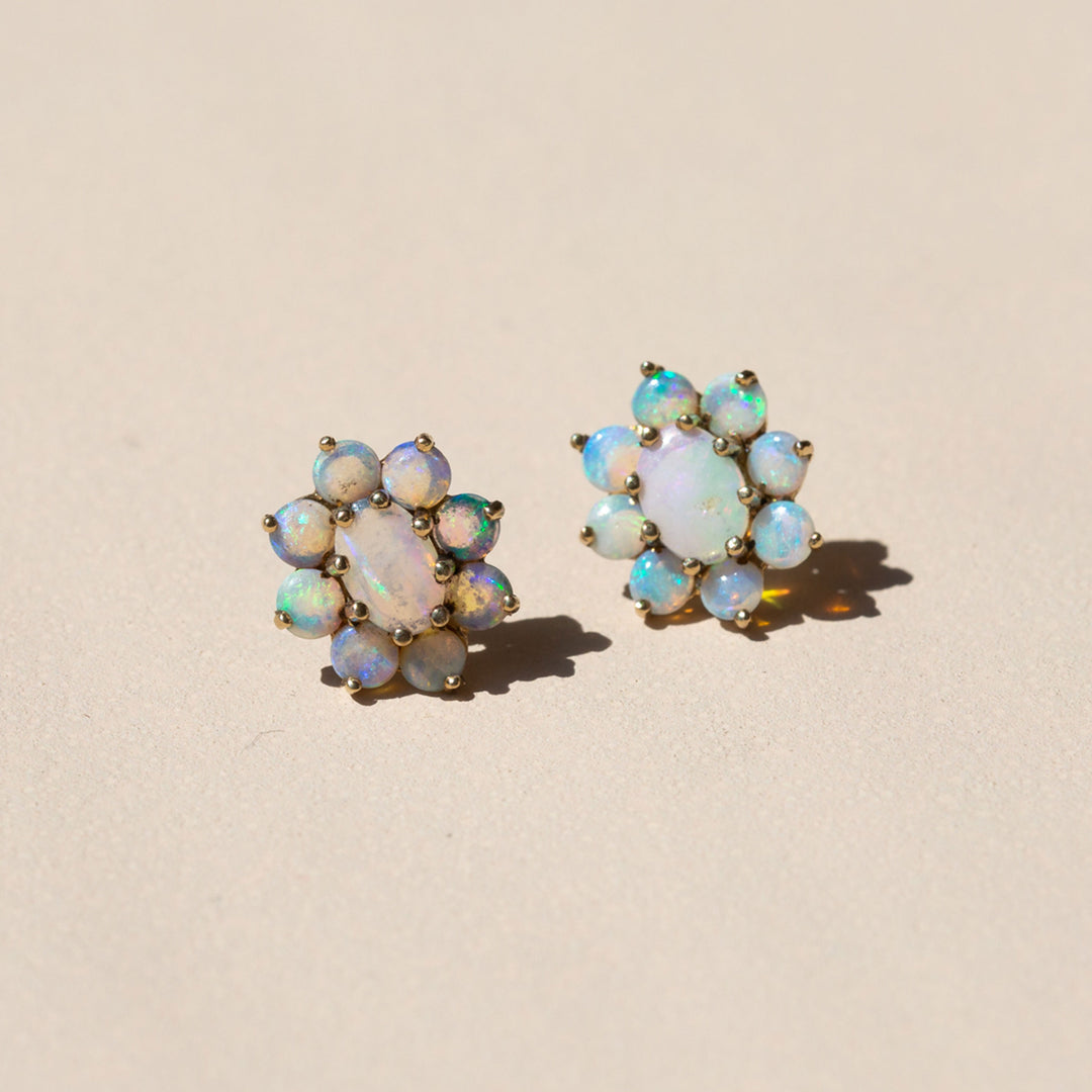 Opal Cluster 14k Gold Earrings