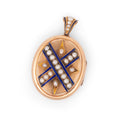 Victorian Blue Enamel And Pearl 14k Gold Locket